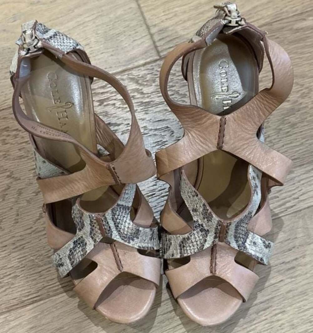 Cole Haan Air Kimry Gladiator Wedge Sandals Tan Snake Print Size 7B